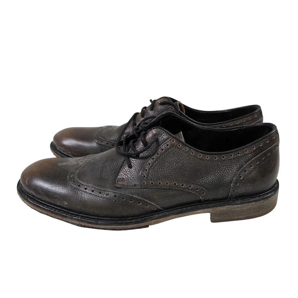 John Varvatos USA Mens Wingtip Oxford Brown Distressed Leather Dress Shoes 8M